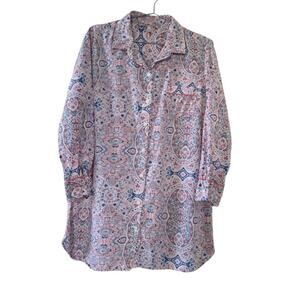 Victorias Secret Button Down Pajama Top Floral Paisley Pink Blue Women Size M